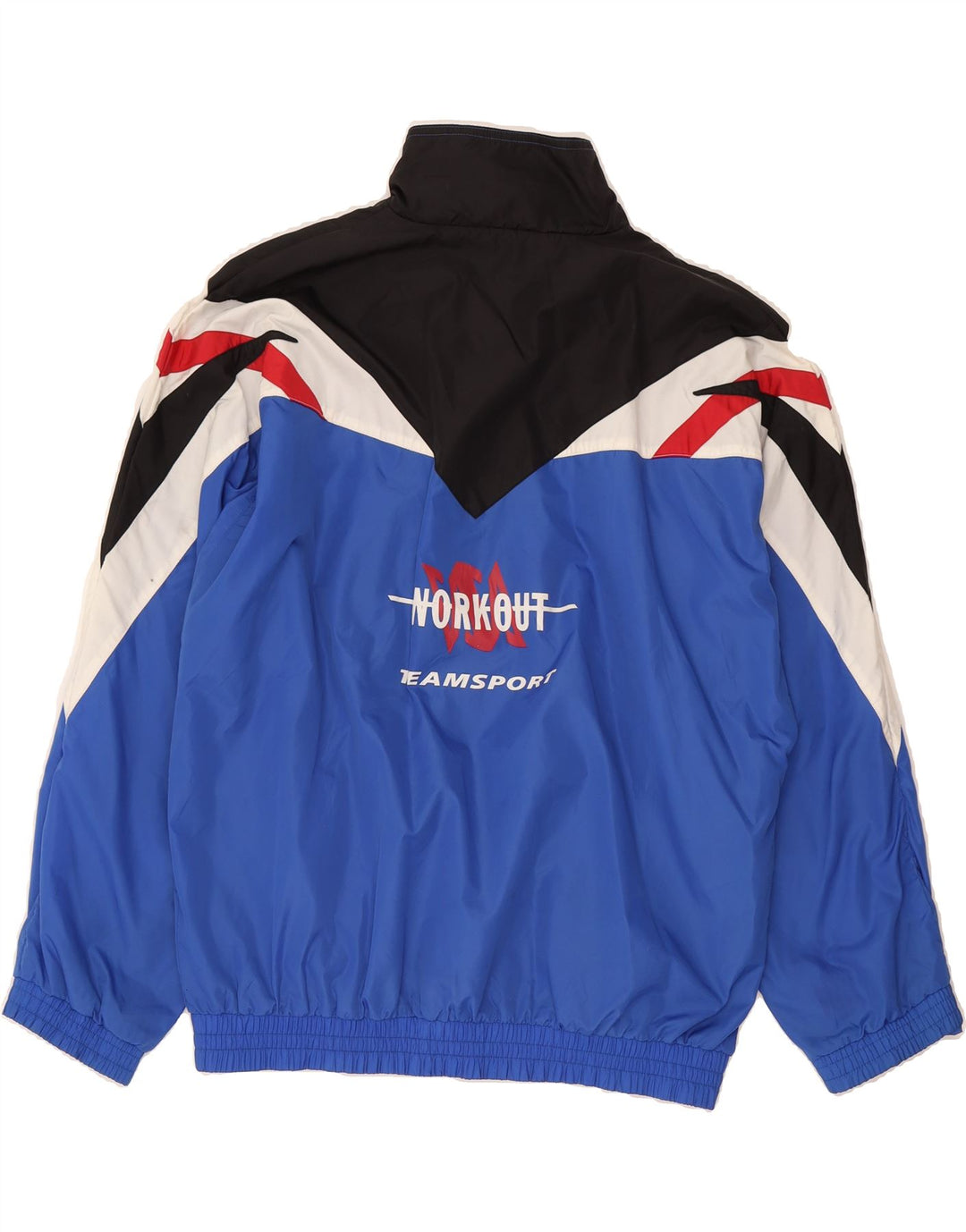 RODEO Mens Graphic Tracksuit Top Jacket Large Blue Colourblock Nylon Vintage Rodeo and Second-Hand Rodeo from Messina Hembry 