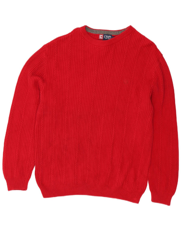Chaps Mens Crew Neck Jumper Sweater Large Red Cotton