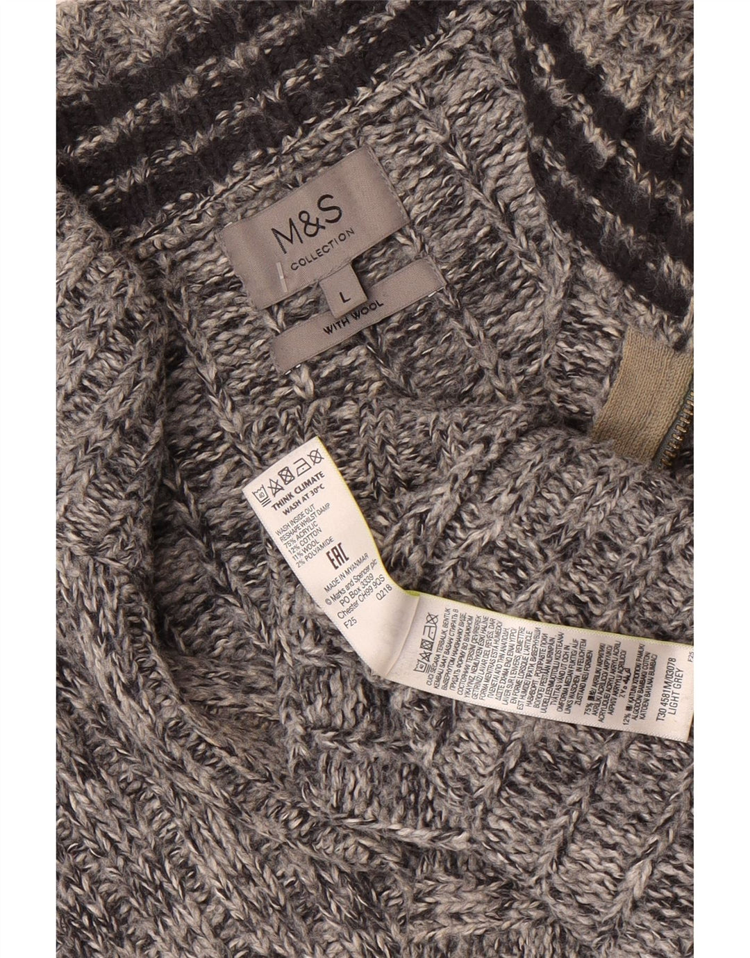 Marks & Spencer Γυναικείο πουλόβερ με φερμουάρ UK 16 Μεγάλα γκρι φλύκταινα