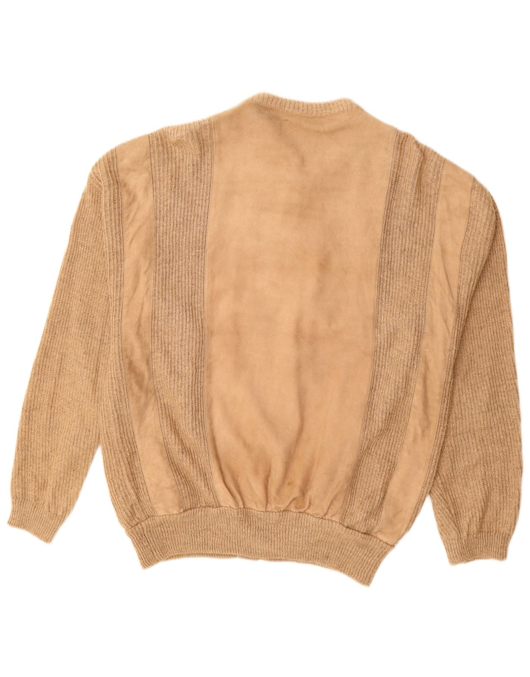 Vintage Ανδρικό Suede Bomber Jacket UK 38 Medium Beige ριγέ δέρμα