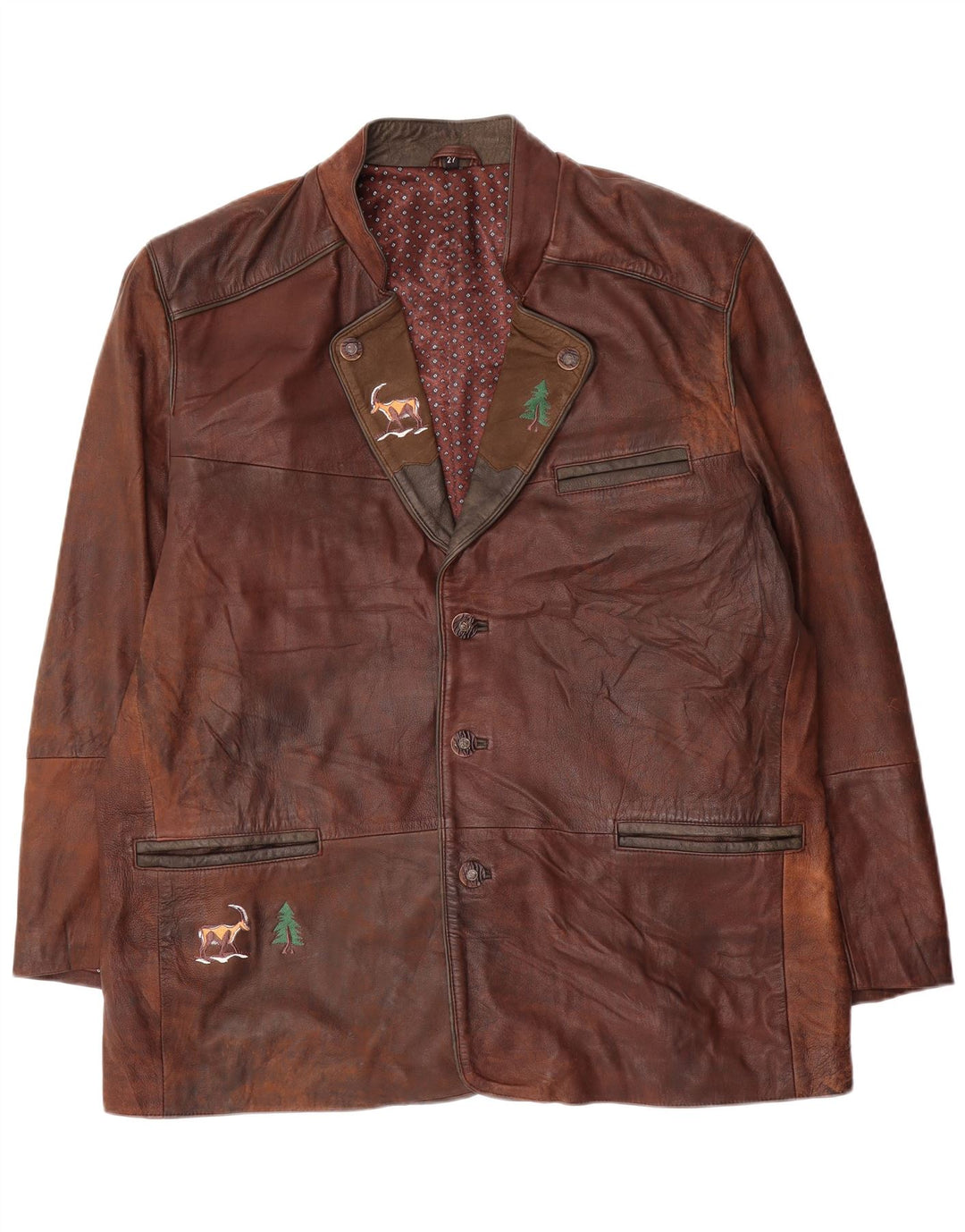 Vintage Ανδρικό Δερμάτινο Μπουφάν UK 44 2XL Brown Tie Dye Leather