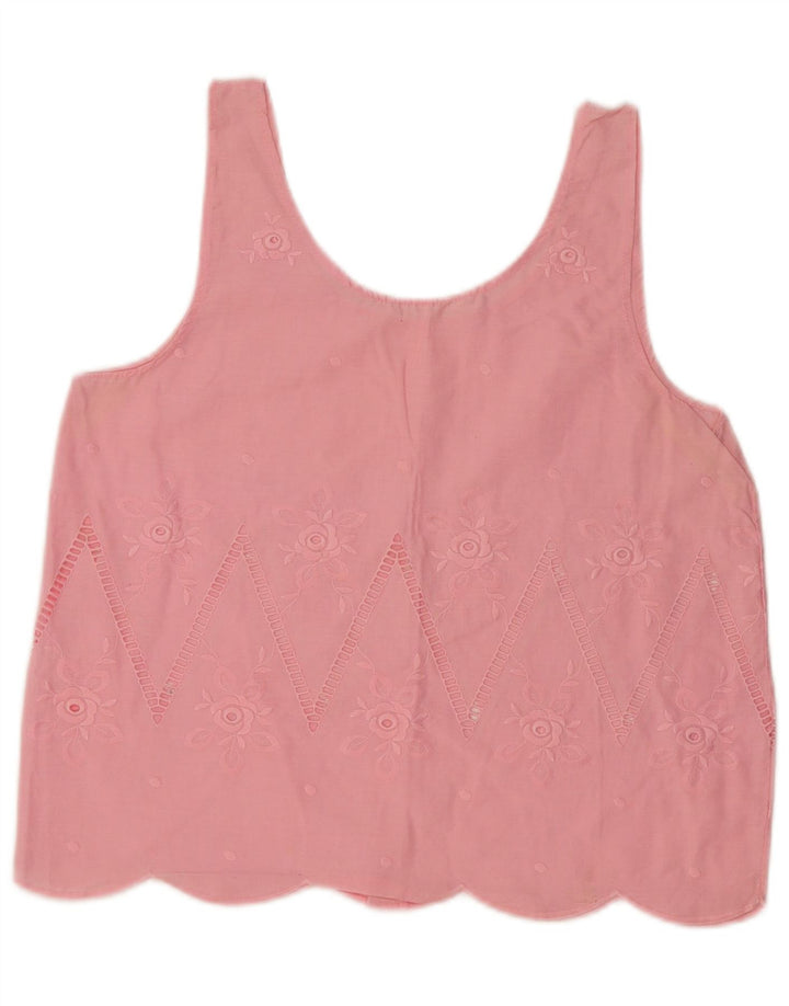 Vintage γυναικεία αμάνικη μπλούζα τοπ UK 16 Large Pink Floral