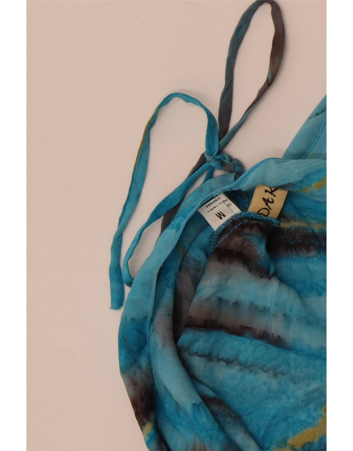 Γυναικείο μακρυμάνικο ασύμμετρο φόρεμα DAKS UK 12 μεσαία μπλε γραβάτα Rayon