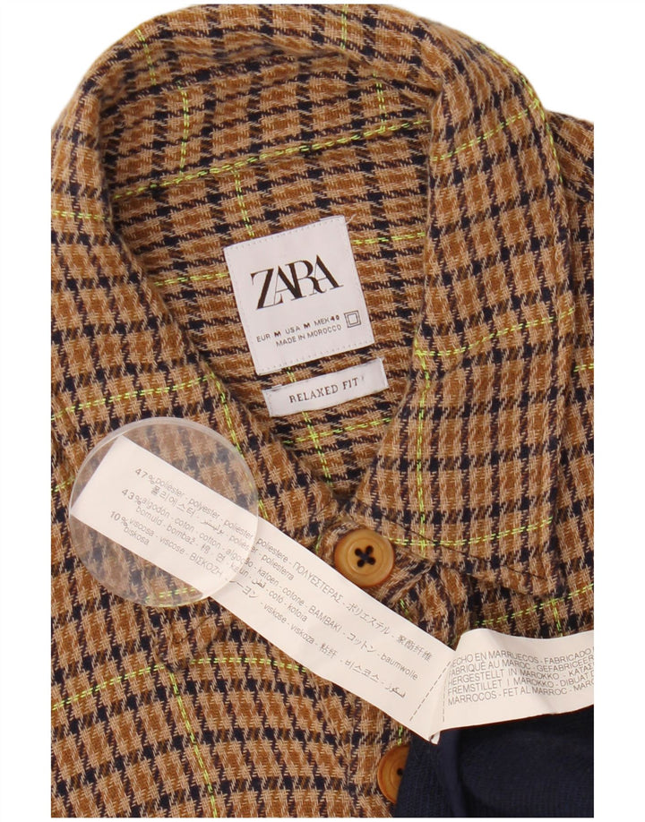 Ανδρικό πουκάμισο ZARA Φανελένιο πουκάμισο με Χαλαρή Εφαρμογή Μεσαίο Καφέ Houndstooth