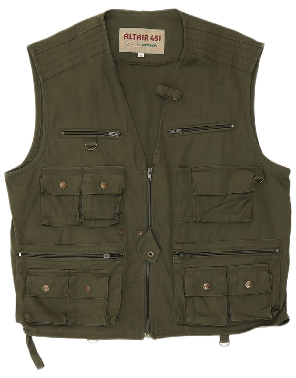Vintage Mens Utility Gilet IT 52 XL Πράσινο Βαμβακερό