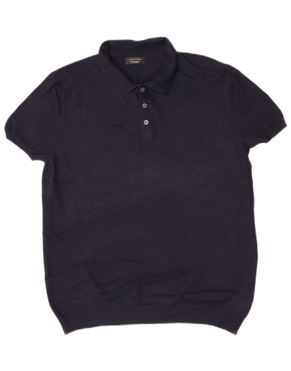 Zara Ανδρικό πουλόβερ με κοντό μανίκι polo λαιμόκοψη μεγάλο μπλε ναυτικό