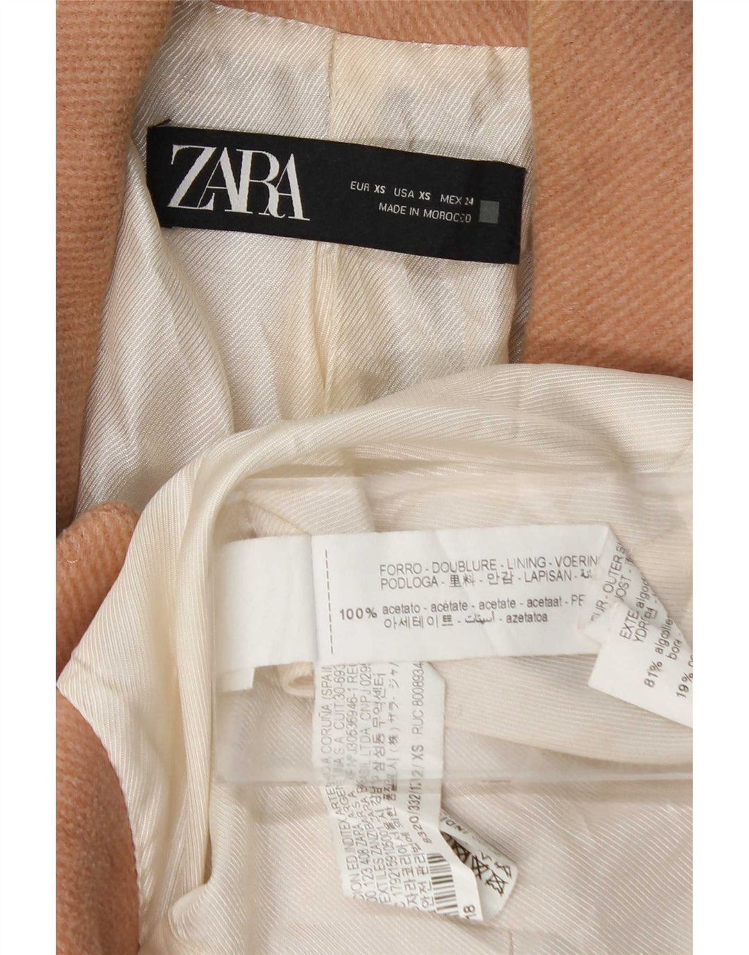 Zara Γυναικείο Παλτό με διπλό στήθος UK 6 XS Ροζ Βαμβακερό