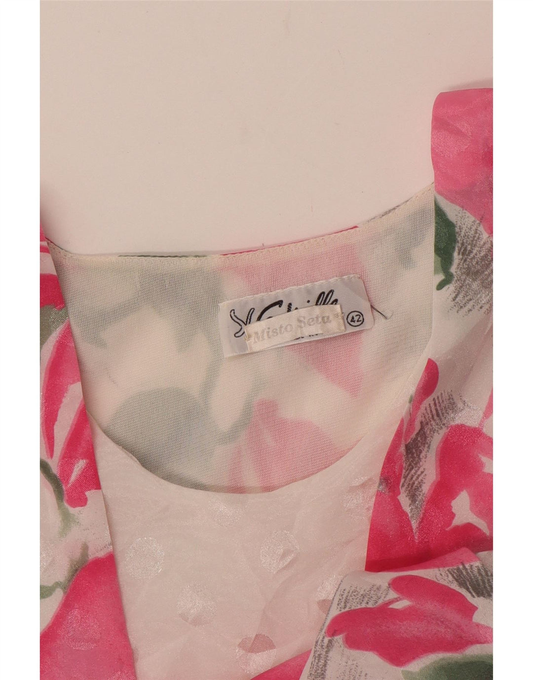 VINTAGE Γυναικεία Μπλούζα Τοπ IT 42 Μεσαίο ροζ λουλουδάτο μετάξι