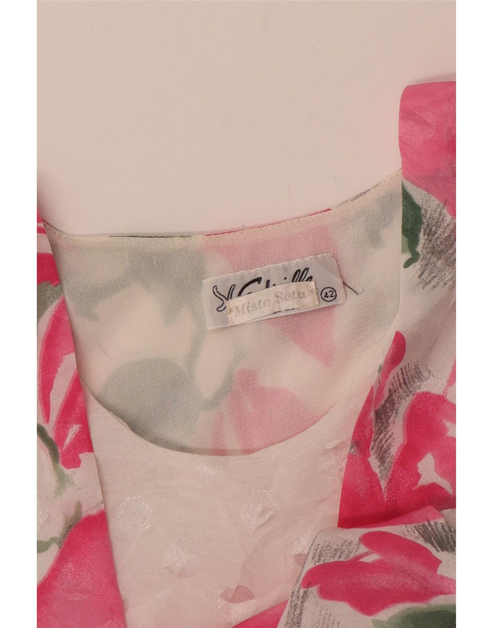 VINTAGE Γυναικεία Μπλούζα Τοπ IT 42 Μεσαίο ροζ λουλουδάτο μετάξι