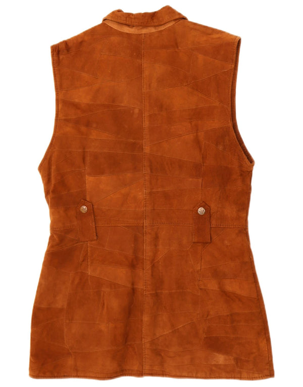 Vintage Γυναικείο Suede Gilet UK 14 Δέρμα μεσαίου καφέ