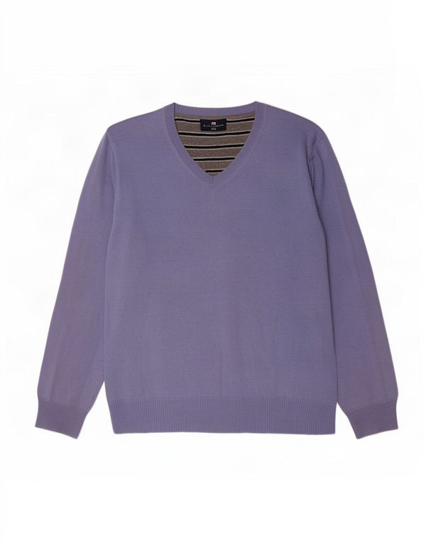 Ανδρικό πουλόβερ Marks & Spencer Blue Harbour με λαιμόκοψη με λαιμόκοψη, μεγάλο μωβ βαμβακερό