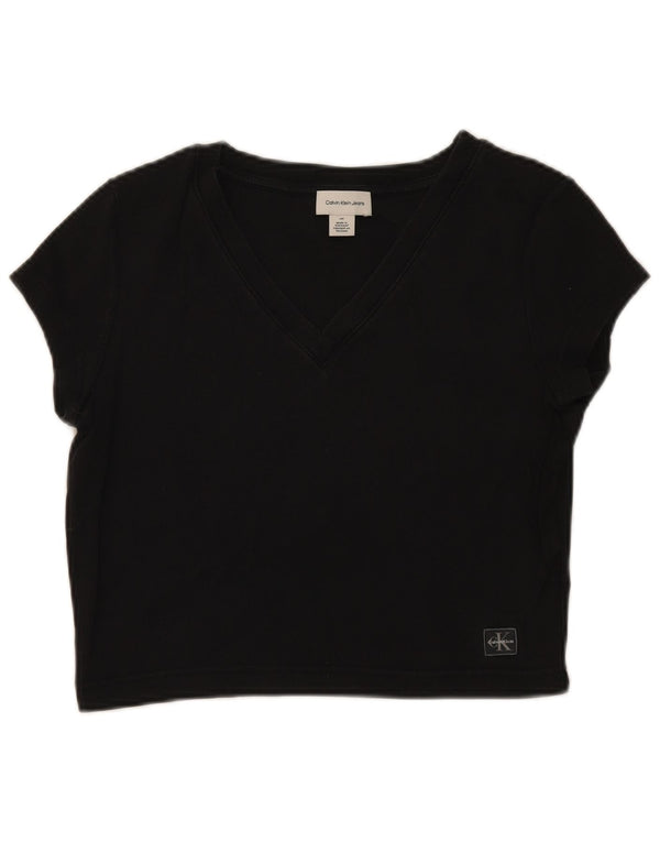 Calvin Klein Γυναικείο T-Shirt Top UK 14 Large μαύρο βαμβακερό