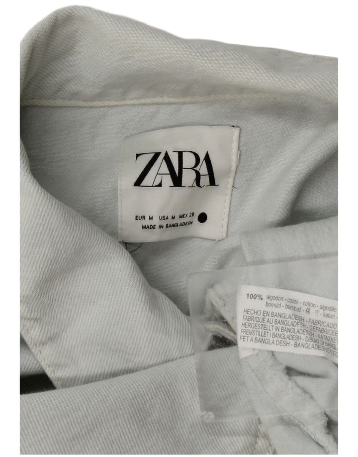 Zara Γυναικείο Crop Oversized Τζιν Πουκάμισο UK 14 Μεσαίο Μπλε Βαμβακερό