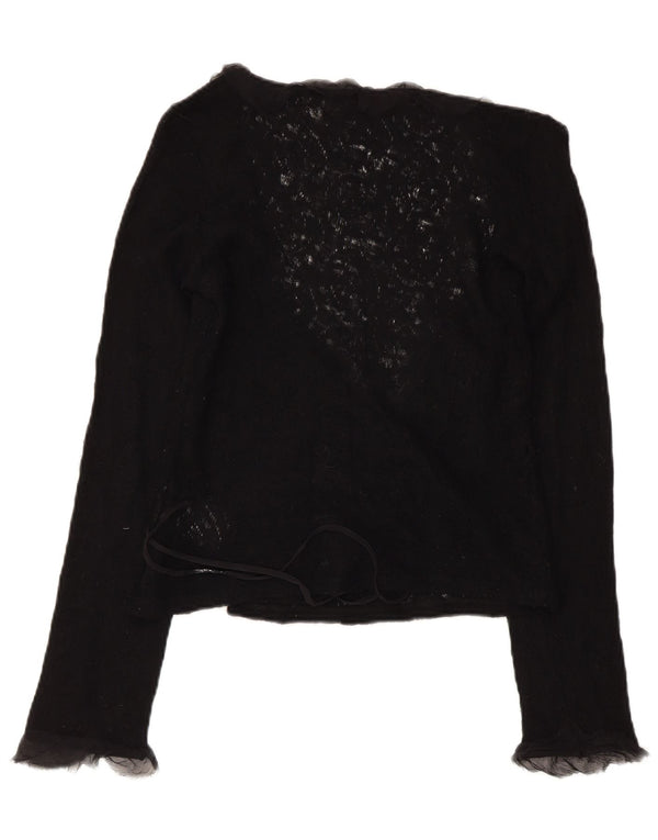Max & Co. Womens Crop Wrap Cardigan Sweater UK 14 Large Black Virgin Wool