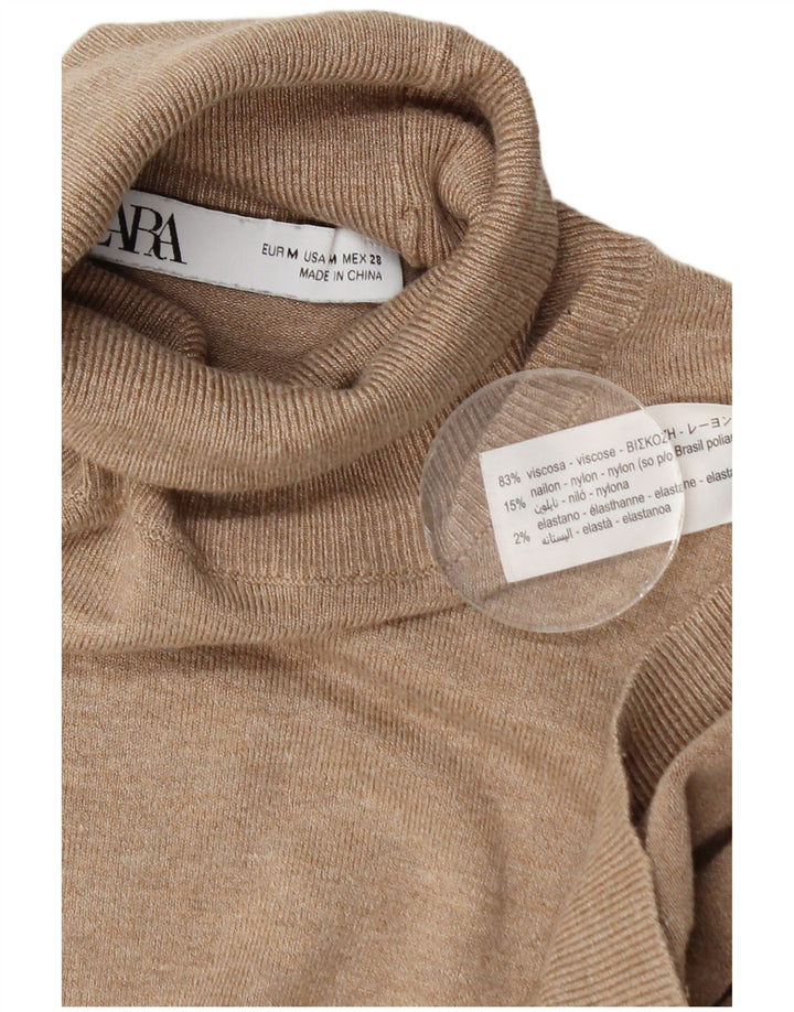 Zara γυναικείο πουλόβερ με ρολό λαιμόκοψη UK 12 μεσαία μπεζ βισκόζη