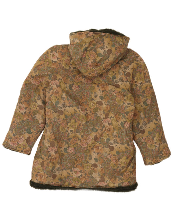Vintage γυναικείο μπουφάν Sherpa Parka με κουκούλα UK 12 μεσαία πολύχρωμα φλοράλ