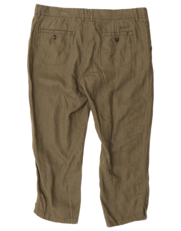 Fat Face Womens Cropped Trousers UK 14 Large W34 L23 Khaki Linen