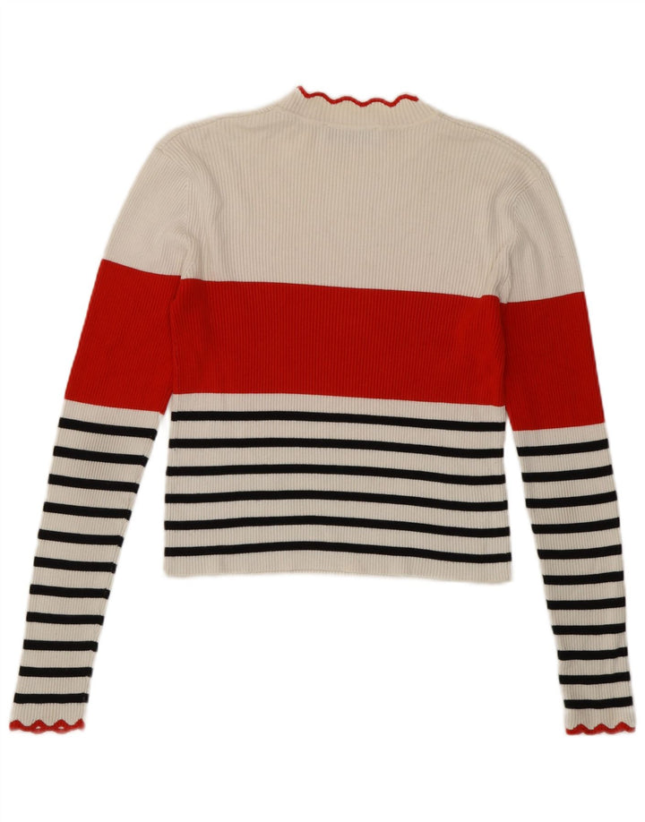 Zara Γυναικείο Crop Top μακρυμάνικο UK 12 μεσαίο λευκό ριγέ