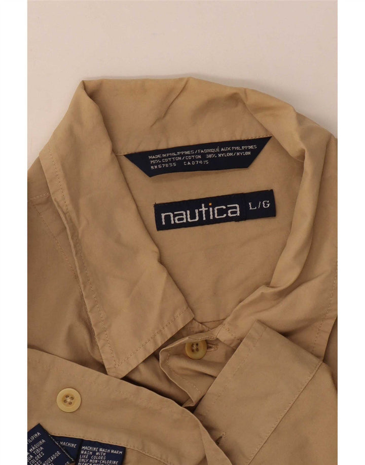 Ανδρικό κοντομάνικο πουκάμισο Nautica σε μεγάλο μπεζ βαμβακερό χρώμα