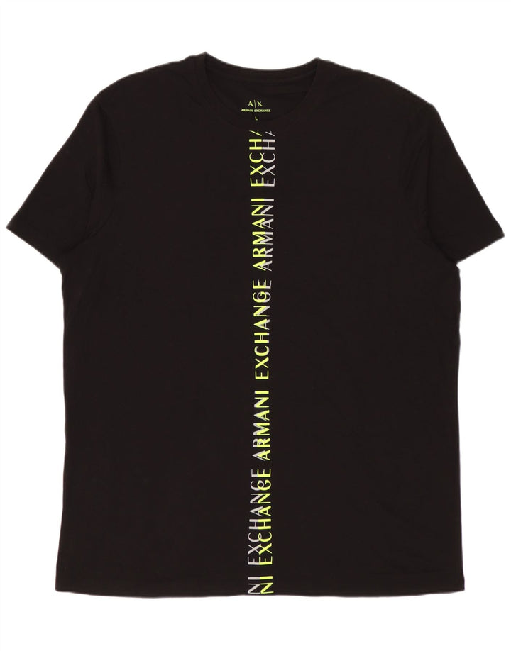 Armani Exchange Ανδρικό γραφικό T-Shirt Top μεγάλο μαύρο βαμβακερό