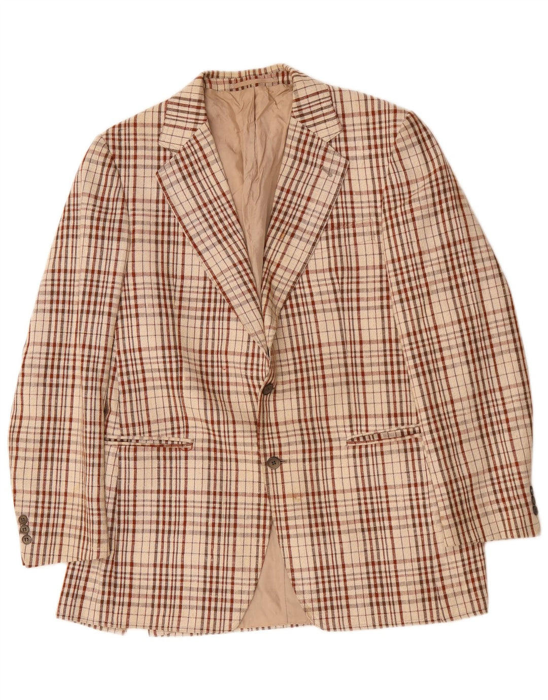 Vintage Ανδρικό σακάκι σακάκι με 2 κουμπιά UK 38 Medium Beige Check
