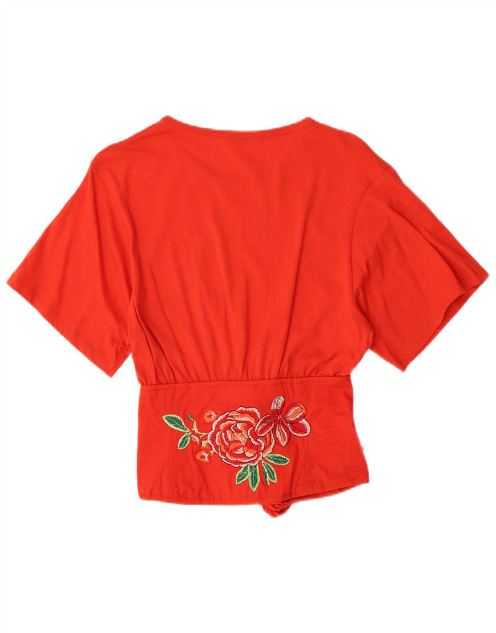 ZARA Γυναικεία Crop Μπλούζα Τοπ UK 8 Small Orange Floral