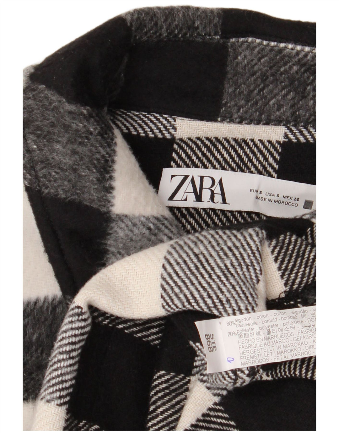 Zara Γυναικείο Μπουφάν UK Oversized Crop Bomber 10 Small Black Gingham Cotton