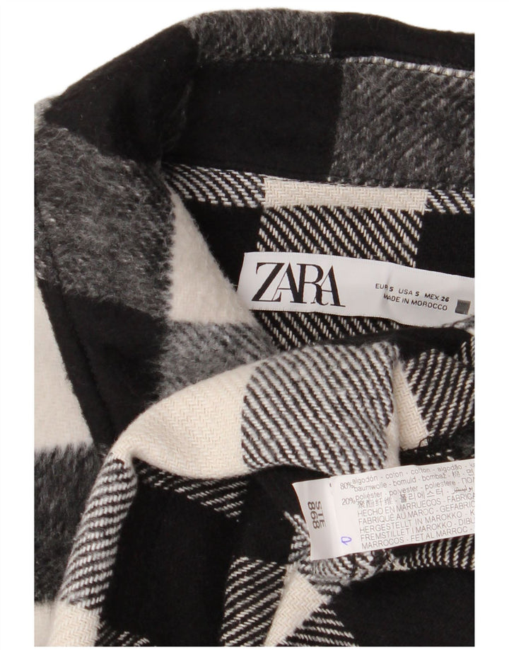 Zara Γυναικείο Μπουφάν UK Oversized Crop Bomber 10 Small Black Gingham Cotton