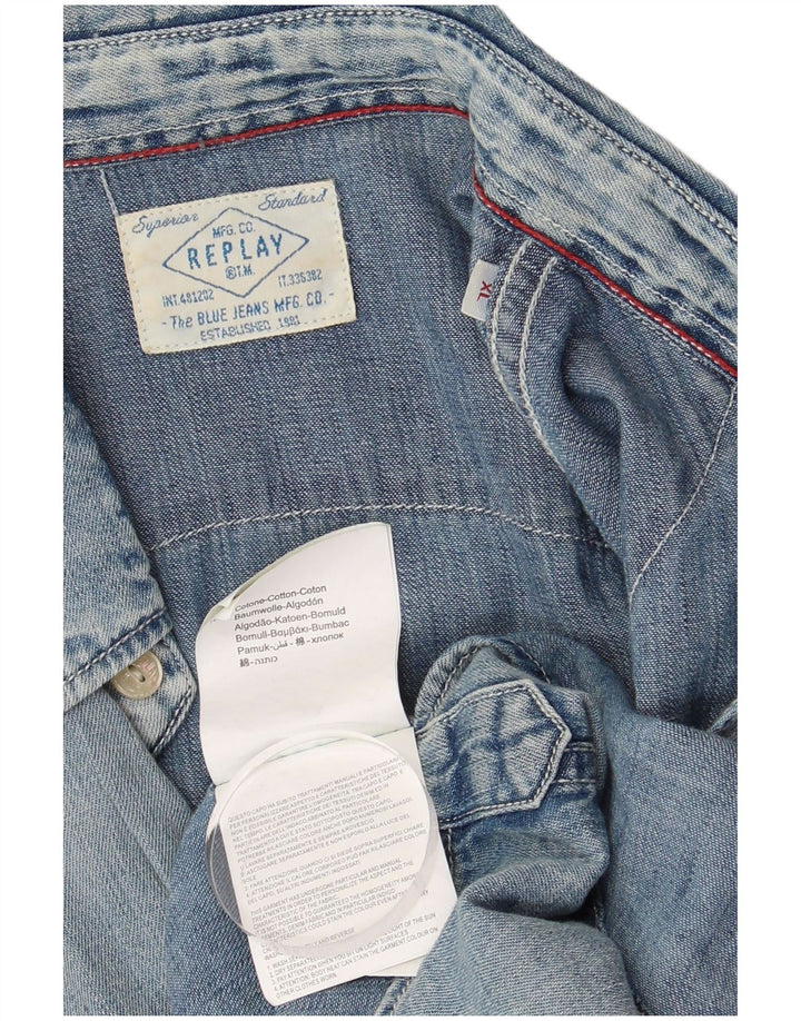 REPLAY Ανδρικό τζιν πουκάμισο XL Μπλε βαμβακερό