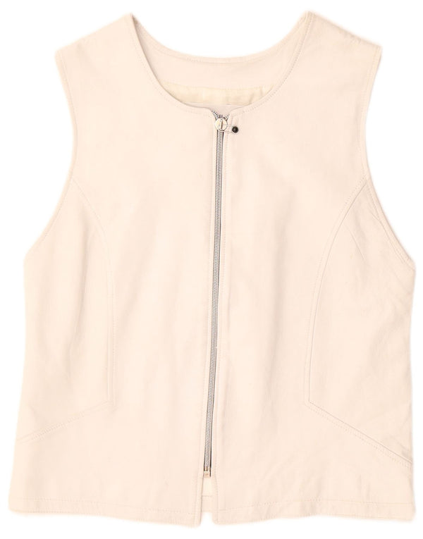 VINTAGE Γυναικείο Δερμάτινο Gilet UK 12 Medium White