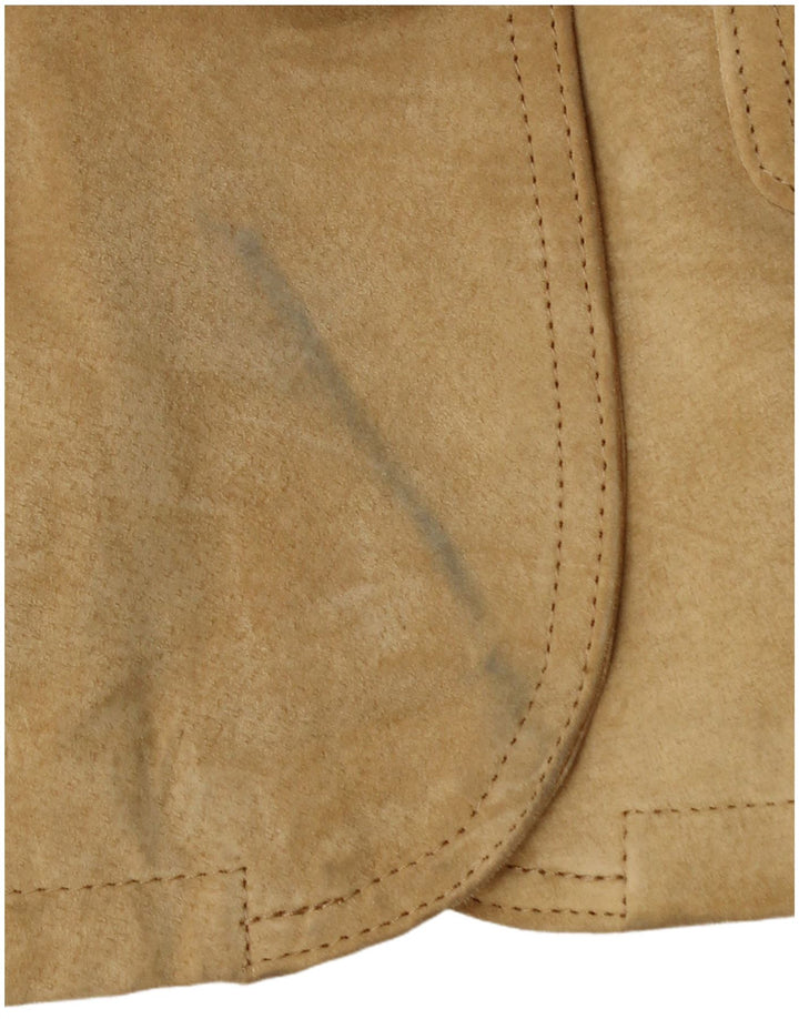 Vintage γυναικείο σουέτ σακάκι με 2 κουμπιά UK 10 Small Beige Leather
