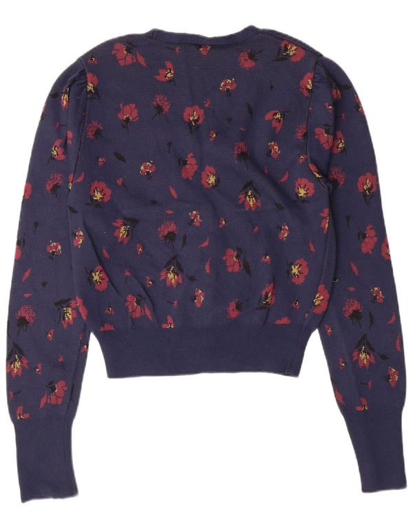Γυναικείο πουλόβερ ZARA Crop Cardigan UK 10 Small Navy Blue Floral Polyamide