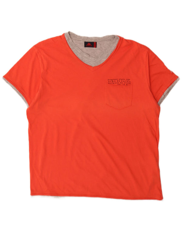 Ανδρικό γραφικό T-Shirt Kappa Top XL Orange Colourblock Βαμβακερό