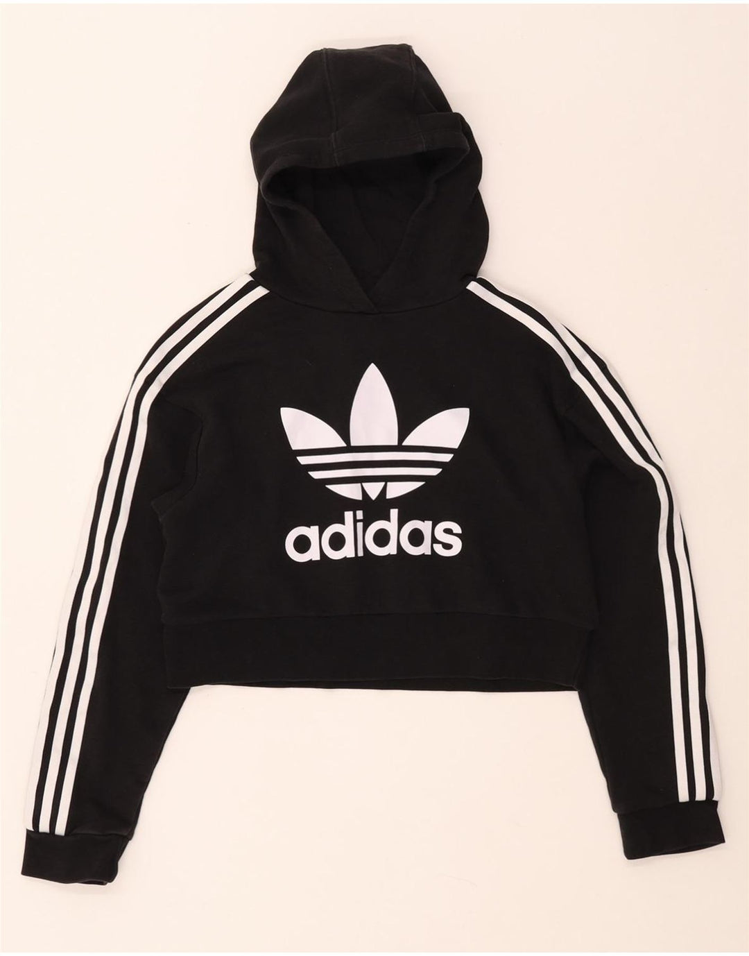 ADIDAS Girls Crop Graphic Hoodie Jumper 11-12 ετών Μαύρο βαμβακερό