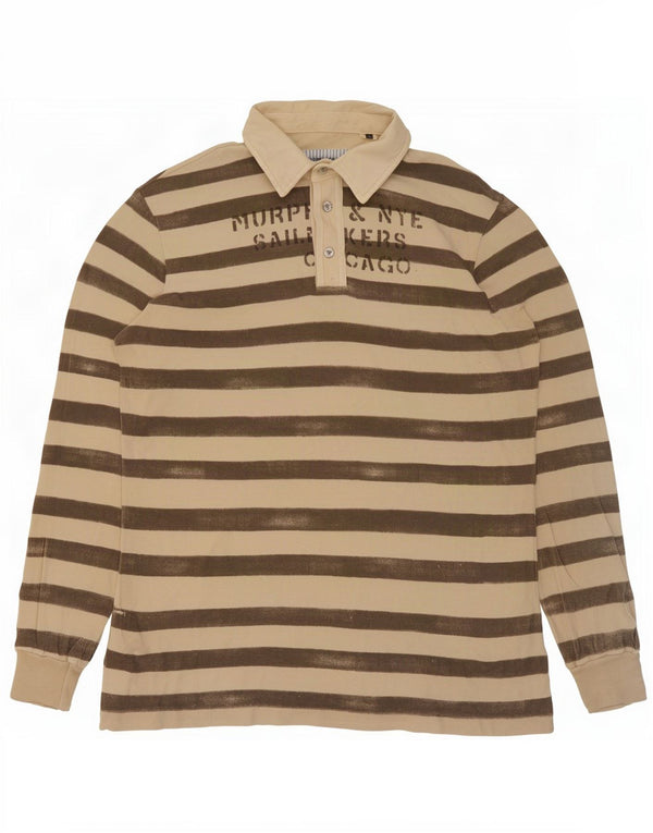 Murphy & Nye Ανδρικό γραφικό μακρυμάνικο μπλουζάκι πόλο 2XL μπεζ ριγέ βαμβακερό