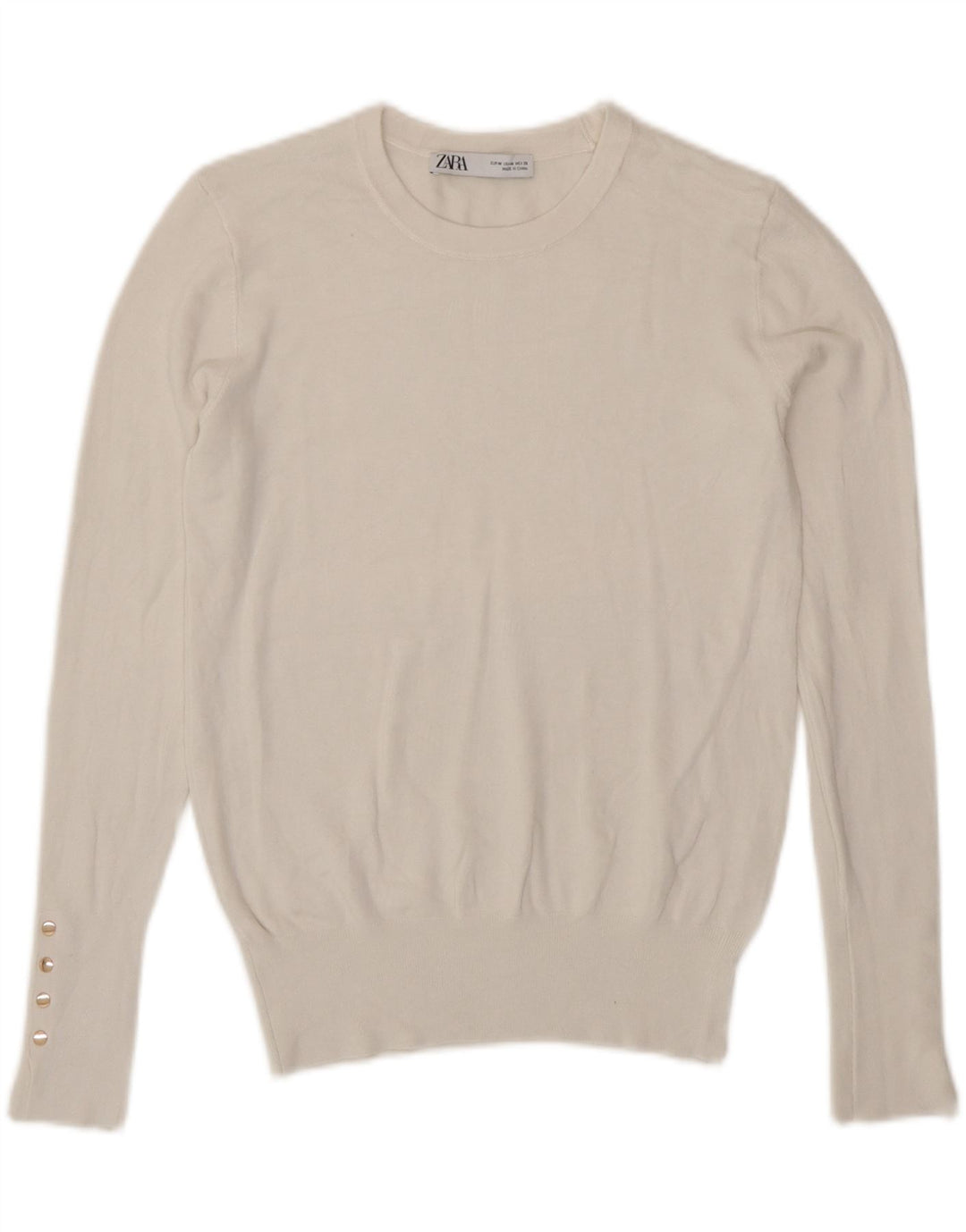 Zara Γυναικείο πουλόβερ με λαιμόκοψη UK 12 Medium White