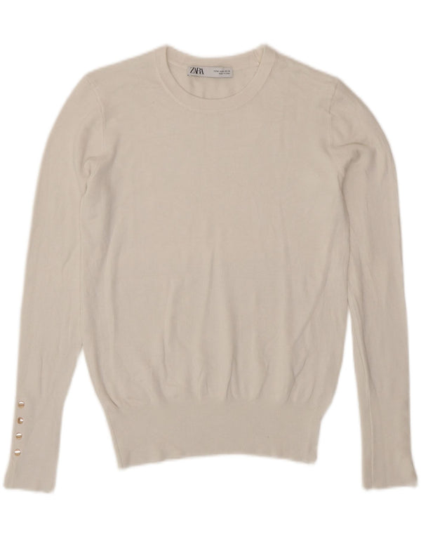 Zara Γυναικείο πουλόβερ με λαιμόκοψη UK 12 Medium White