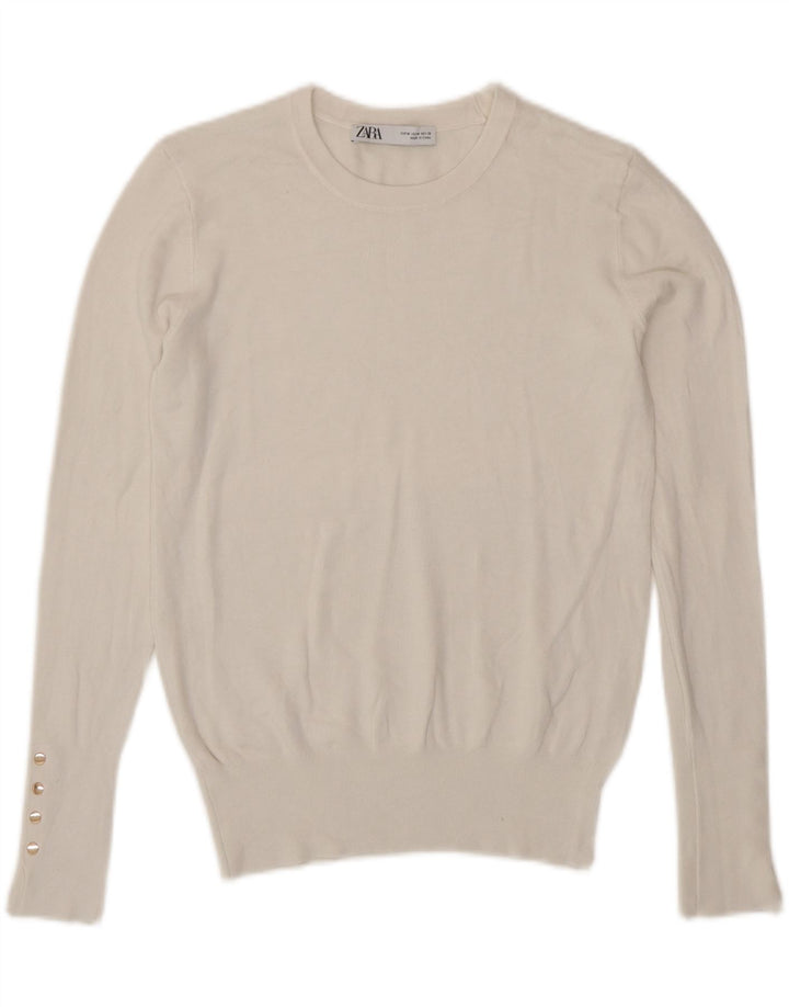 Zara Γυναικείο πουλόβερ με λαιμόκοψη UK 12 Medium White