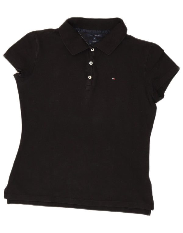 Tommy Hilfiger Γυναικείο Slim Fit Polo Shirt UK 14 Large μαύρο βαμβακερό
