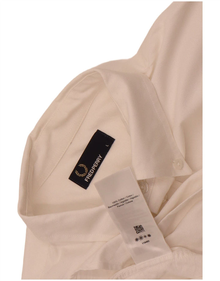 Fred Perry Ανδρικό πουκάμισο μεγάλο λευκό βαμβακερό