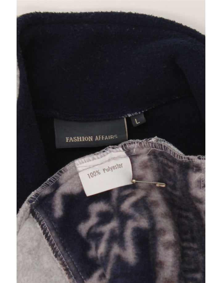 Vintage ανδρικό φερμουάρ Fleece Jumper Μεγάλο Γκρι Floral Πολυεστέρας