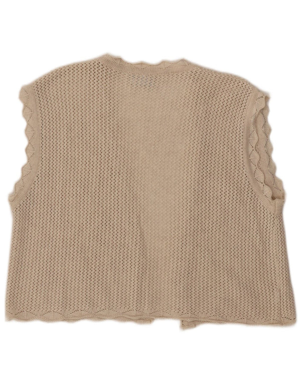 VINTAGE Γυναικείο Crop Αμάνικο Crochet Ζακέτα UK 14 Large Beige