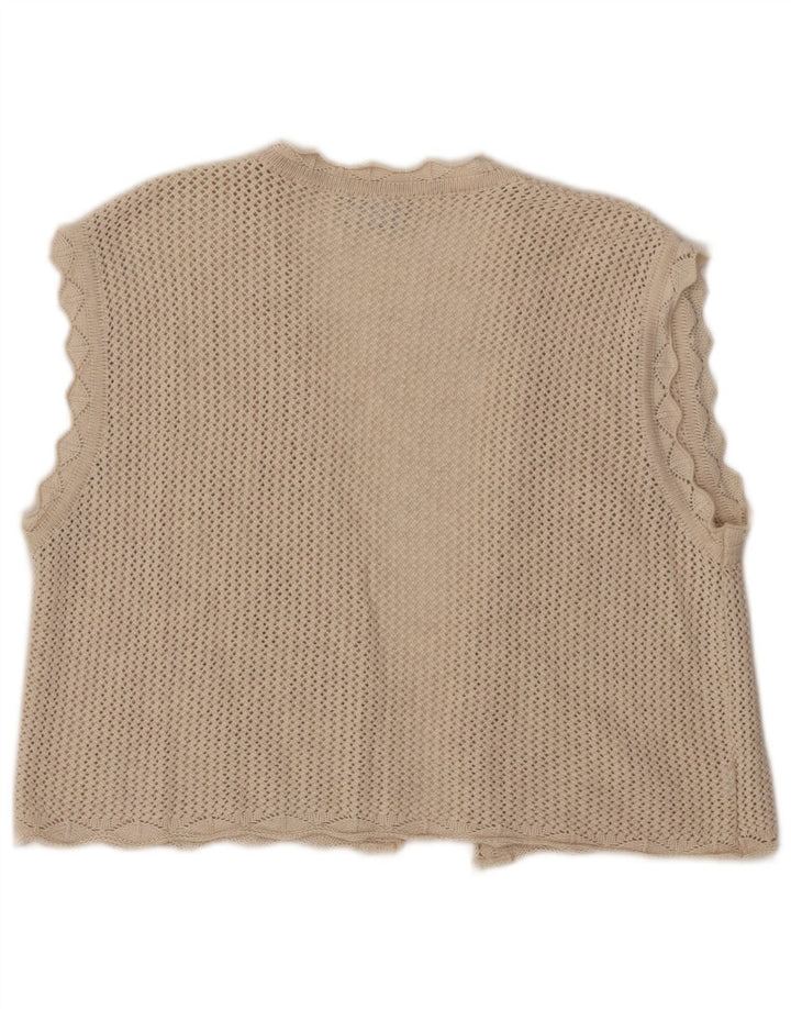 VINTAGE Γυναικείο Crop Αμάνικο Crochet Ζακέτα UK 14 Large Beige