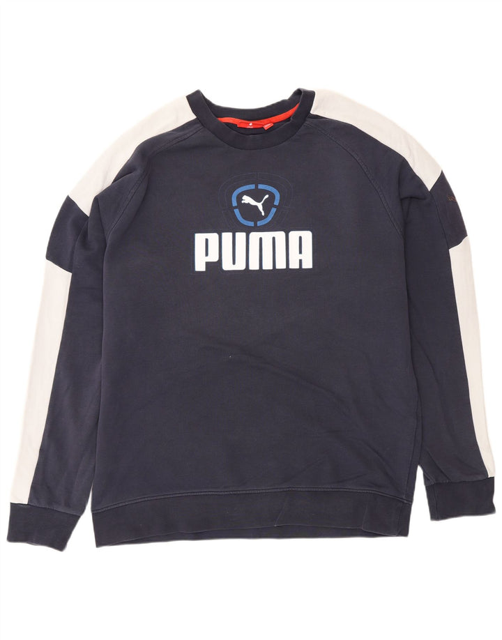PUMA Mens Graphic Sweatshirt Jumper Large Navy Blue Colourblock