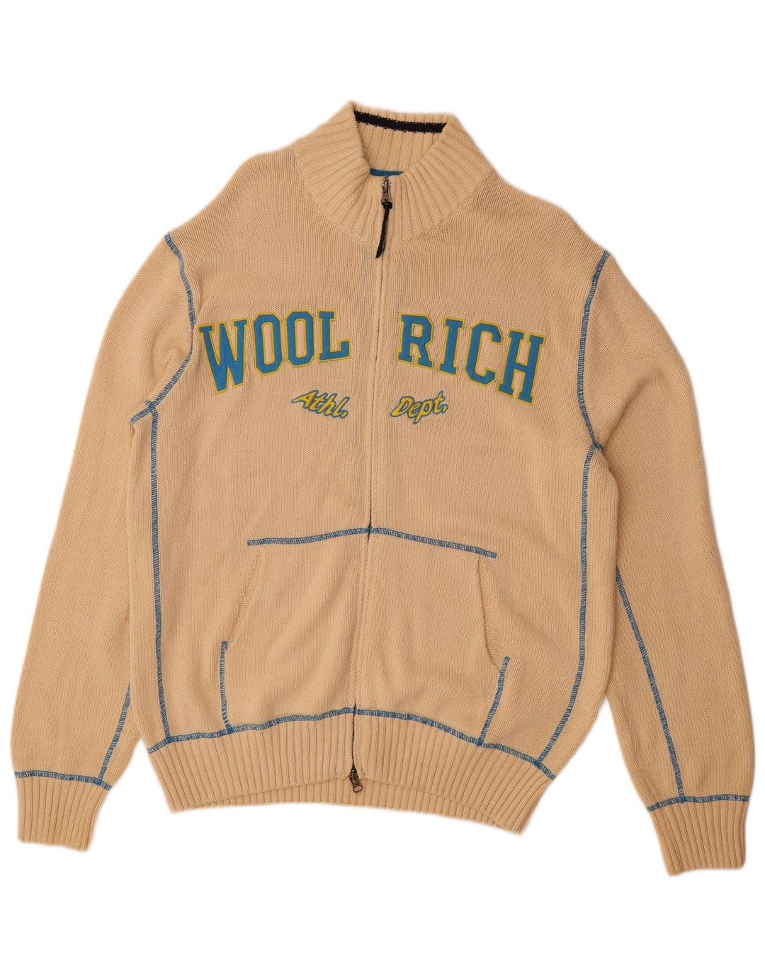 Ανδρικό πουλόβερ γραφικών ζακέτα WOOLRICH XL Μπεζ βαμβακερό