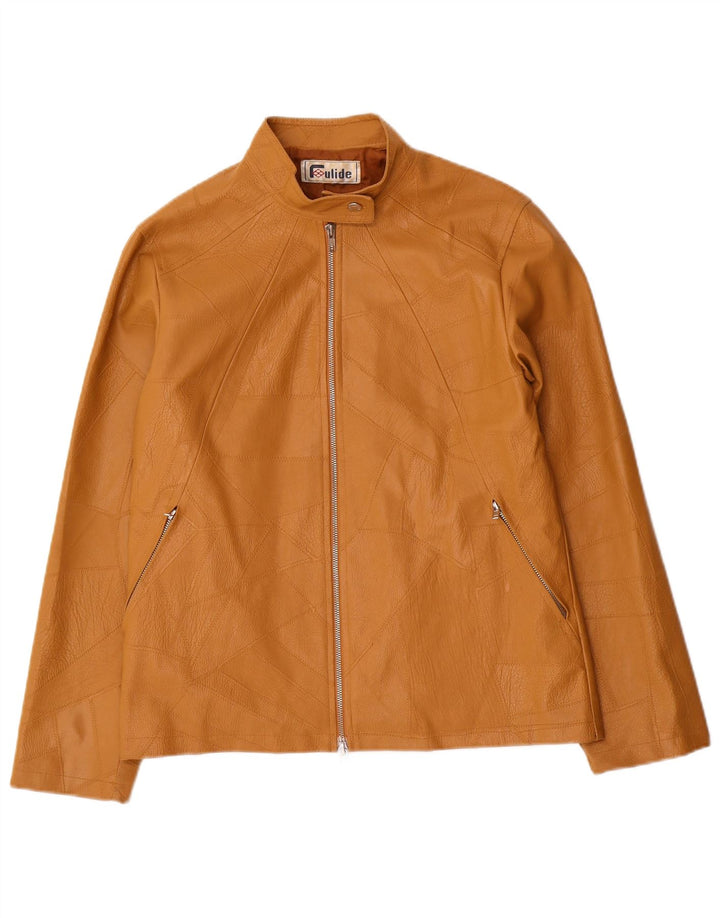 Vintage γυναικείο μπουφάν από συνθετικό δέρμα UK 14 Μεγάλο μπεζ συνονθύλευμα πολυβινυλίου