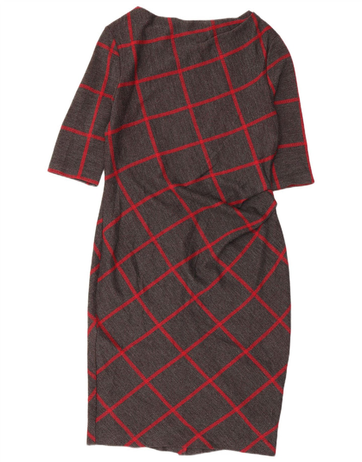 JASPER CONRAN Γυναικείο φόρεμα με μανίκια 3/4 UK 14 μέτριο γκρι τσεκ