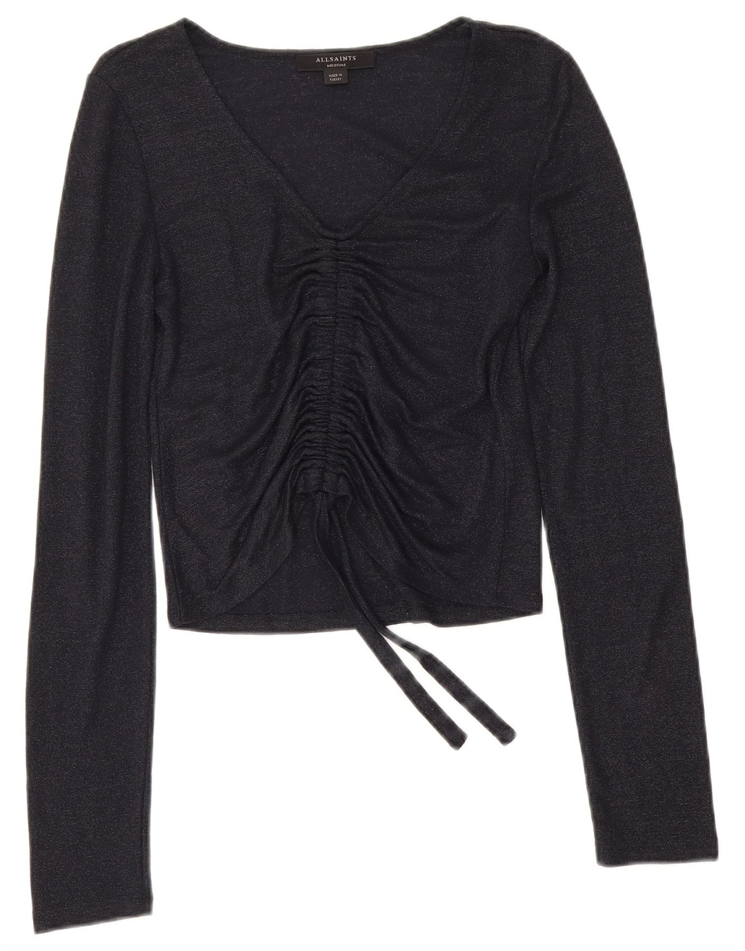 All Saints Γυναικείο Crop Top μακρυμάνικο UK 12 Medium Navy Blue Viscose