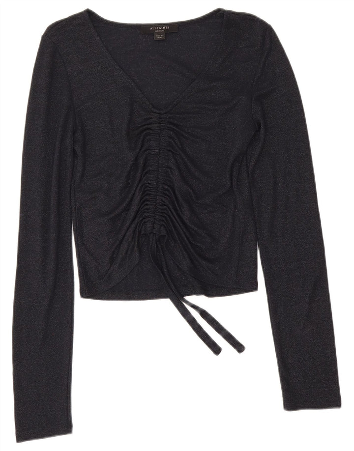 All Saints Γυναικείο Crop Top μακρυμάνικο UK 12 Medium Navy Blue Viscose