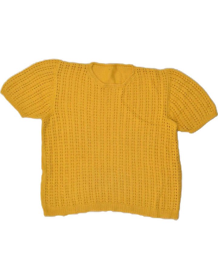 VINTAGE Womens Short Sleeve Crew Neck Jumper Sweater UK 14 Large Yellow | Vintage Vintage | Thrift | Second-Hand Vintage | Used Clothing | Messina Hembry 